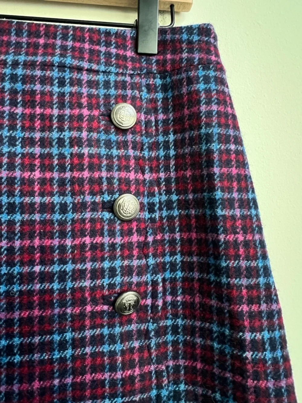 New TALBOTS plaid wool faux wrap Skirt lined Academia preppy Scalloped Old Money - Picture 9 of 14